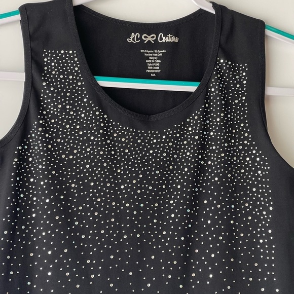 LC & Couture Women's Black Rhinestone Glitter Blouse Stretch Tank Top, Sz M/L - Picture 6 of 10
